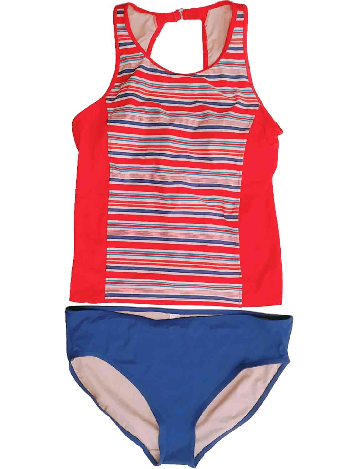 Tropical Escape Womens Red White Blue Stripe 2 Piece Swimming Suit