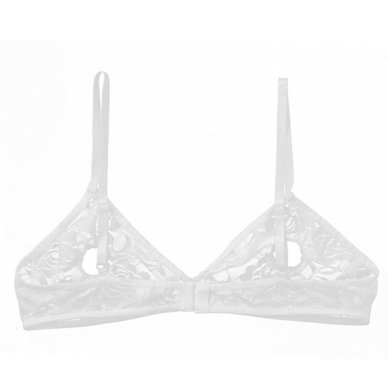 Alvivi Womens See-through Floral Lace Open Nipple Bra Lingerie Wireless  Unlined Hollow Out Bralette Bra White Medium 