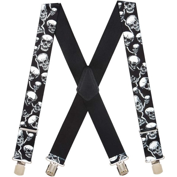 SuspenderStore Skull Suspenders - 2-Inch Wide Elastic - Pin Clip - 4 Sizes