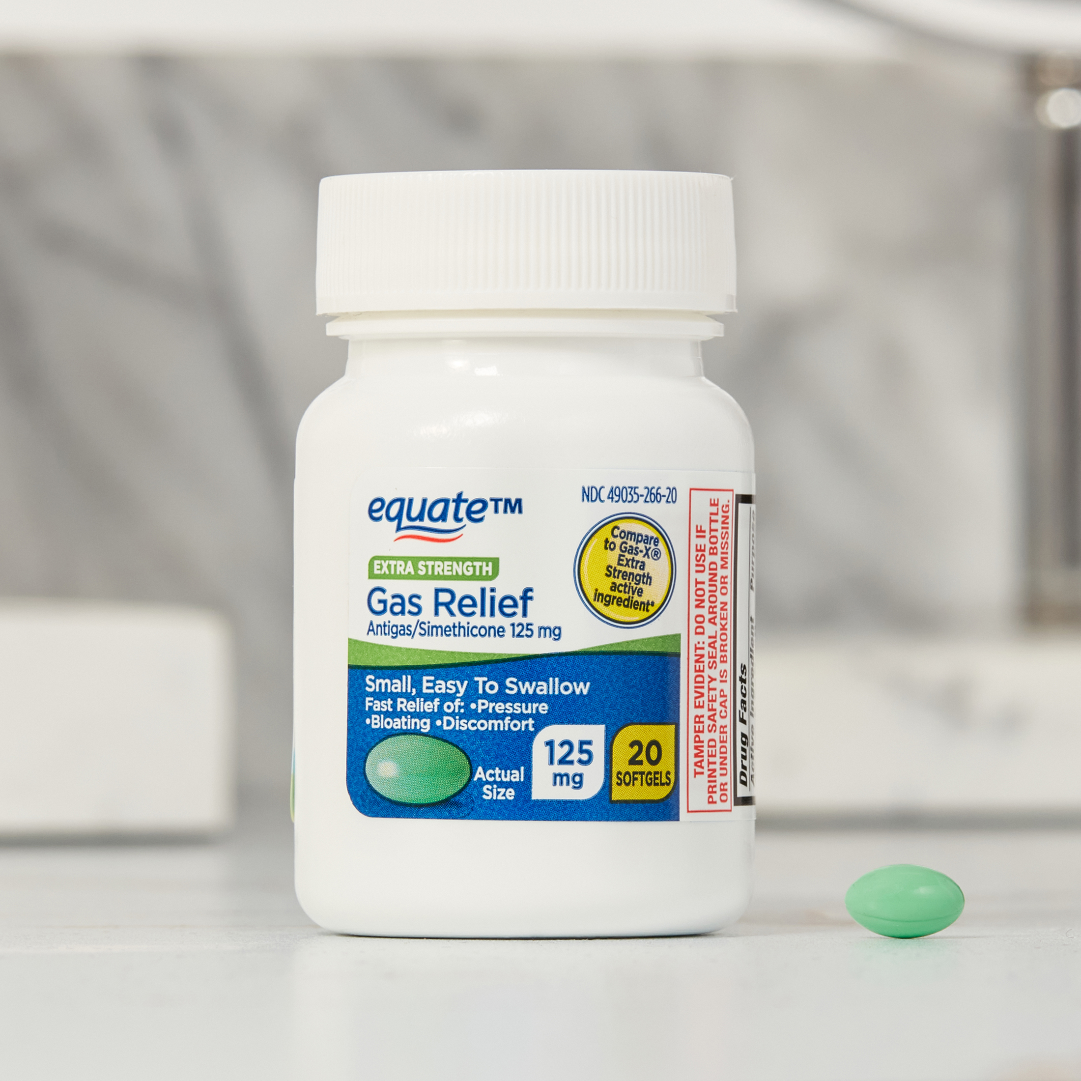 Equate Alivio de Gases de Fuerza Extra con Simeticona 125 mg, Cápsulas Blandas, 20 Unidades, Comparar con Ingrediente Activo de Gas-X Fuerza Extra 2