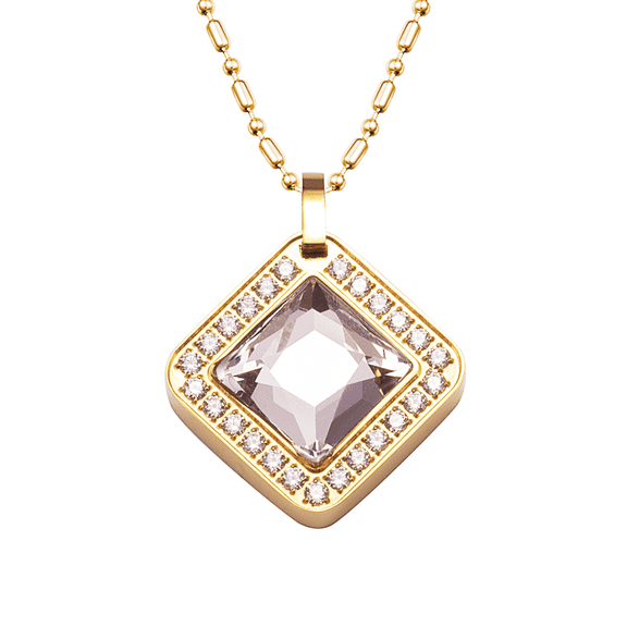 Wollet Stainless Ssteel Necklace Pendant with Inlaid CZ Stone Volcanic Stone for Women