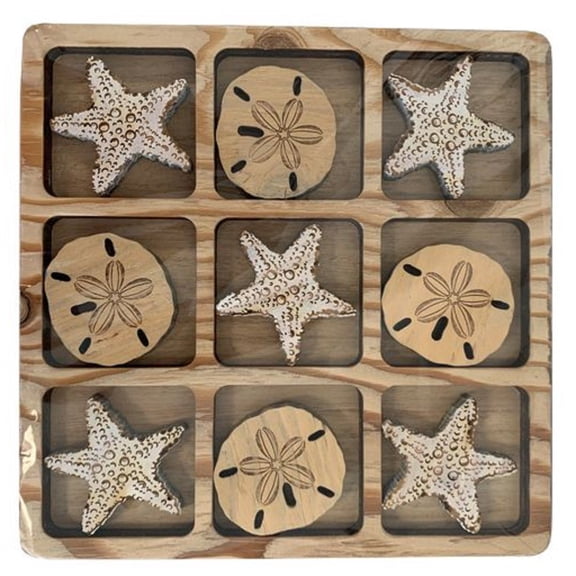 Barry Owens Starfish and Sand Dollar Tic Tac Toe Board Games, Wood Brown, 11 Count