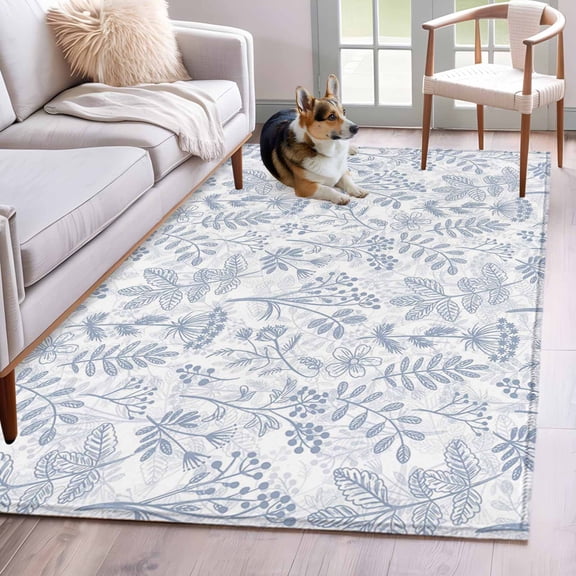 Light Blue Dandelion Area Rugs 2.7'x5', Washable Small Throw Rugs for Kitchen Bedroom, Spring Flowers Modern Minimalist Indoor Outdoor Rug Non-Slip Low Pile Carpet Runner Reversible Floor Mats