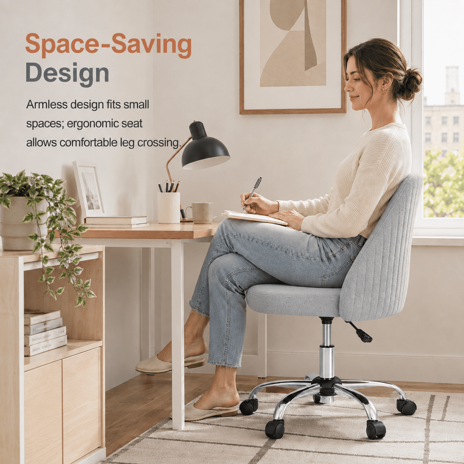 Alvantor Comfy Office Chair, Adjustable Swivel Desk Chair with Wheels, Wide Seating, Modern Fabric Vanity Chair