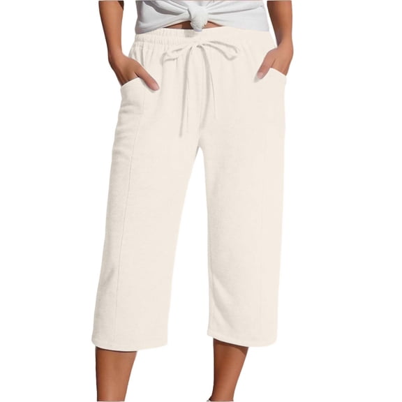 RUTAYY Women's Capri Pants Solid Color Straight Leg Casual High Waist Sports Loose Fit Daily Wear Trendy Travel Trousers