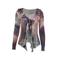thumbnail image 4 of VISgogo Blusa de manga larga para mujer, con volantes estampados a rayas, decoración frontal con lazo, estilo cárdigan, tops casuales de estilo simple VISgogo  moda, 4 of 7