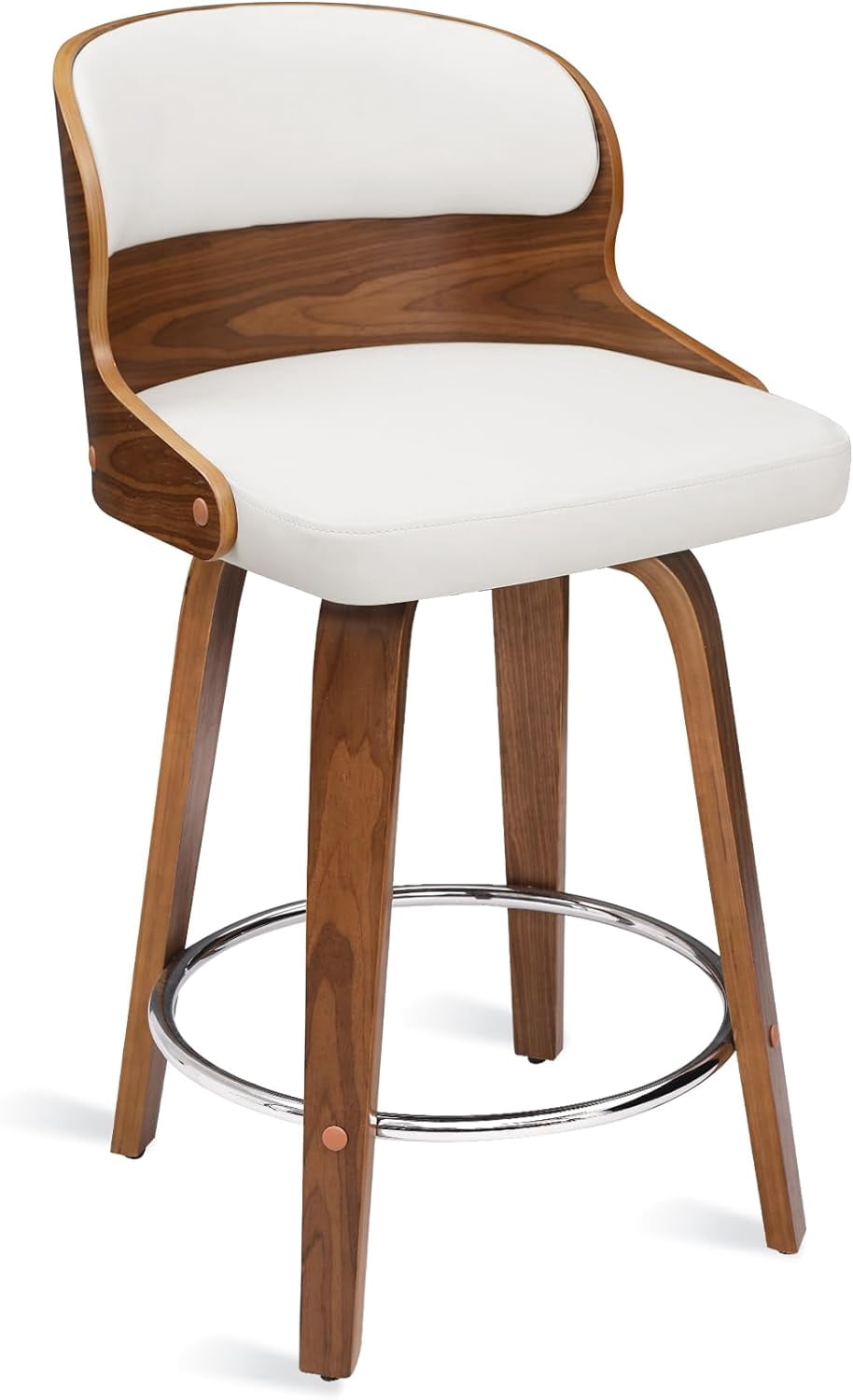 Dycanpo 26”Bar Stools Swivel, Wood Counter Height Bar Stools for Kitchen Island, White
