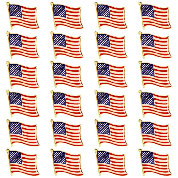 Juvale American Flag Lapel Pins - Patriotic Pin for Suits & Jackets - Bulk USA Accents for Backpacks & Hats - Pack of 24, Metal, Butterfly Clasp, Red/White/Blue