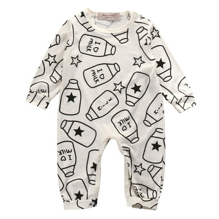 

jaweiw Newborn s Cartoon Printed One-piece Jumpsuit Long Sleeve Snap Button Crotch Bodysuit for Both Boys and Girls