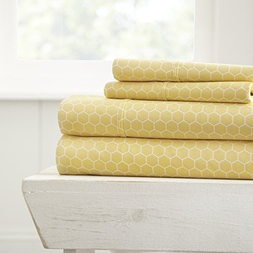ienjoy Home 4 Piece Honeycomb Patterned Home Collection Premium Ultra Soft Bed Sheet Set, Twin, Yellow