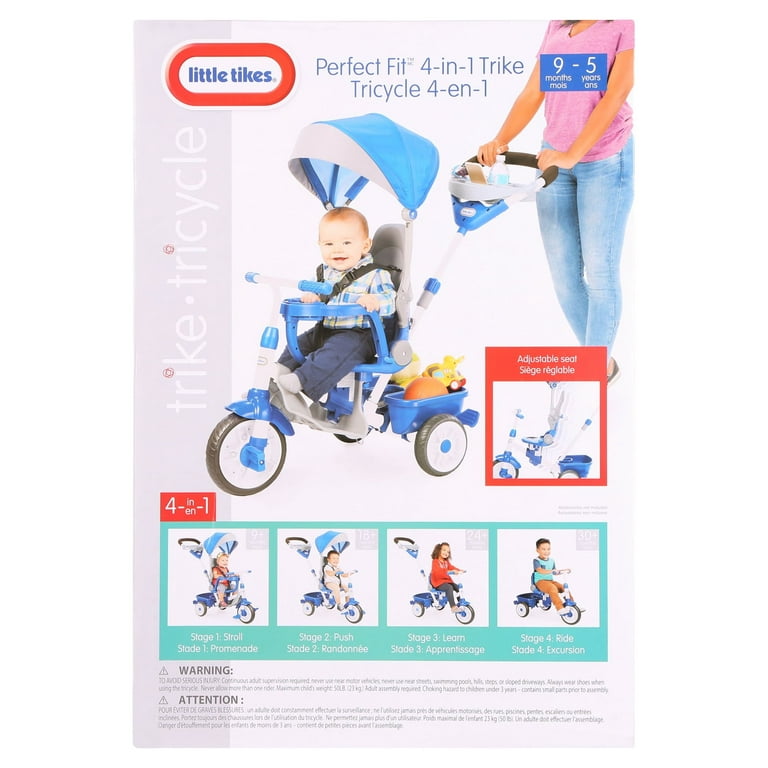 Little Tikes Perfect Fit 4-in-1 Trike in Blue, Convertible Tricycle for  Toddlers, Stages of Growth Shade Canopy Kids Girls Boys Ages Months  to