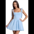thumbnail image 3 of Vestido Camisola Holgado con Fruncido y Corte en A, con y Lazo en los Hombros. Azul S, 3 of 7