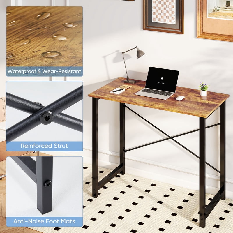 CONCETTA Computer Desk, 40 Inch with Storage Bag and Iron Hooks for Home, Office, Rustic Brown