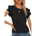 thumbnail image 2 of luethbiezx Women Ruffle Short Sleeve Round Neck Loose Fit T Shirts Casual Dressy Tunic Tops Blouse, 2 of 7
