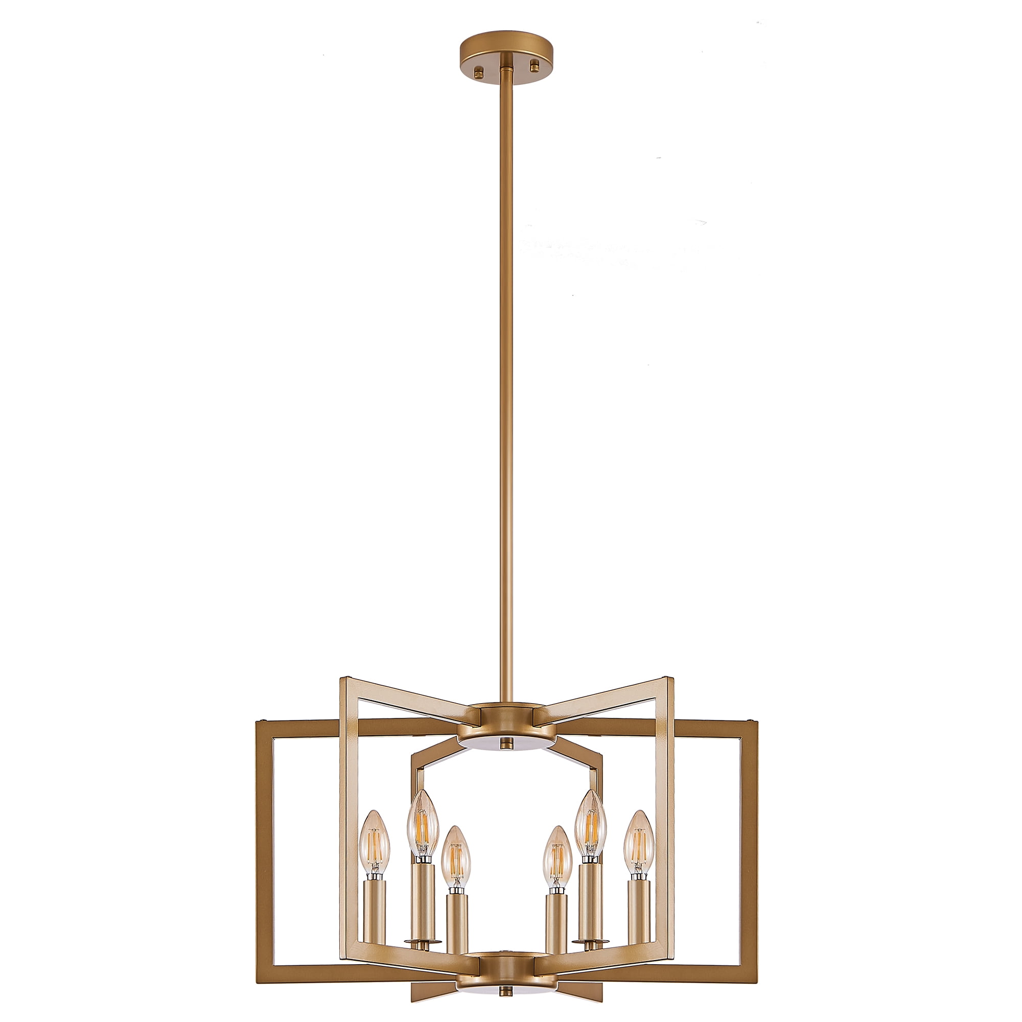 Gold chandeliers for dining room, 6-Light Geometric Modern Farmhouse Hanging Metal for Kitchen Island Pendant Lights Fixture