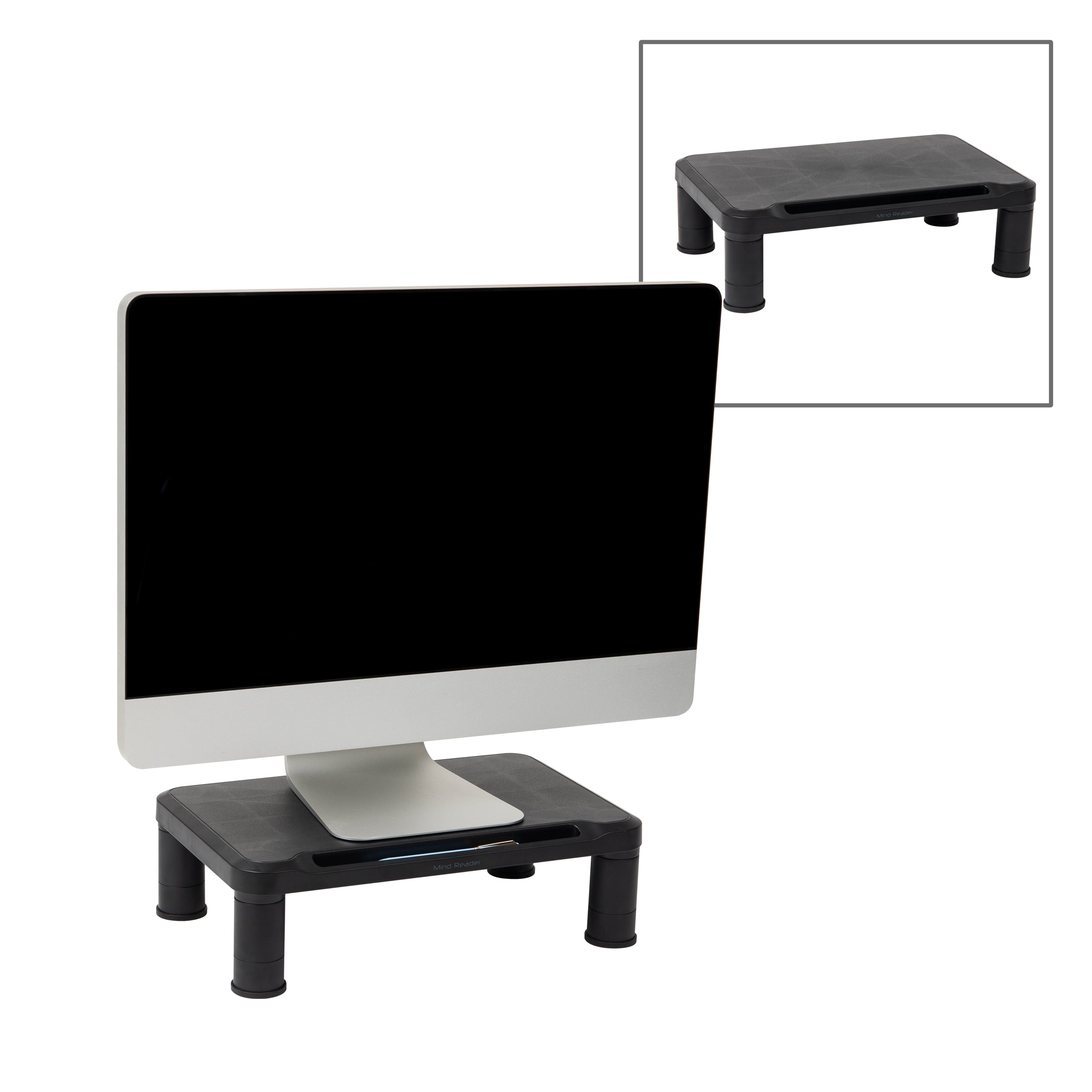 Mind Reader Monitor Stand, Height Adjustable, Laptop, Computer, Riser, Set of 2, Black