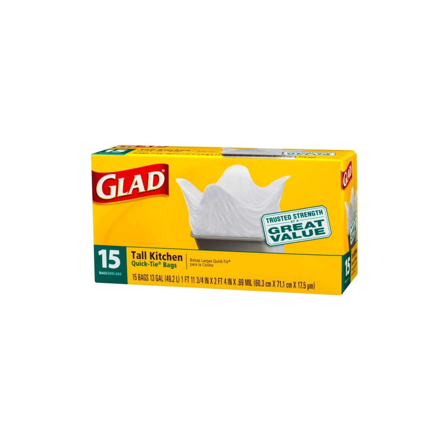 3 Pack Glad Quick-Tie Tall Kitchen Trash Bags, 13 Gallon, 45ct