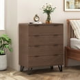 thumbnail image 2 of Demijen Modern Industrial 4 Drawer Wide Dresser, Walnut and Matte Black, 2 of 7