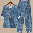 thumbnail image 2 of Birdeem Ensemble d'Été Imprimé pour Femmes Manches Mi-Longues Col Rond Haut Court + Pantalon Décontracté Ensemble de Détente Deux Pièces, 2 of 12