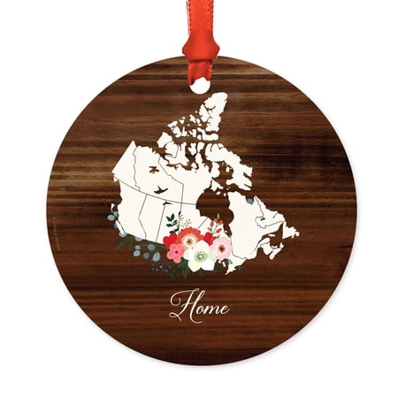 Round Metal Christmas Ornament Rustic Wood with Florals Home Canada Includes Ribbon and Gift Bag