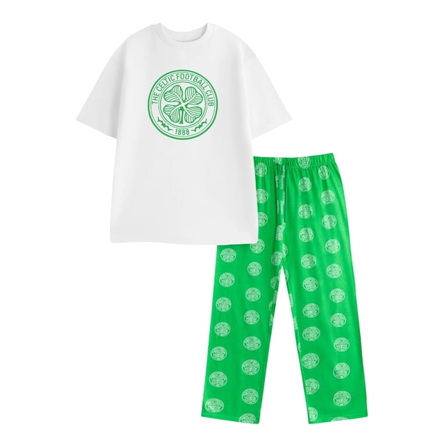 Celtic FC Mens Crest Short-Sleeved Long Pyjama Set