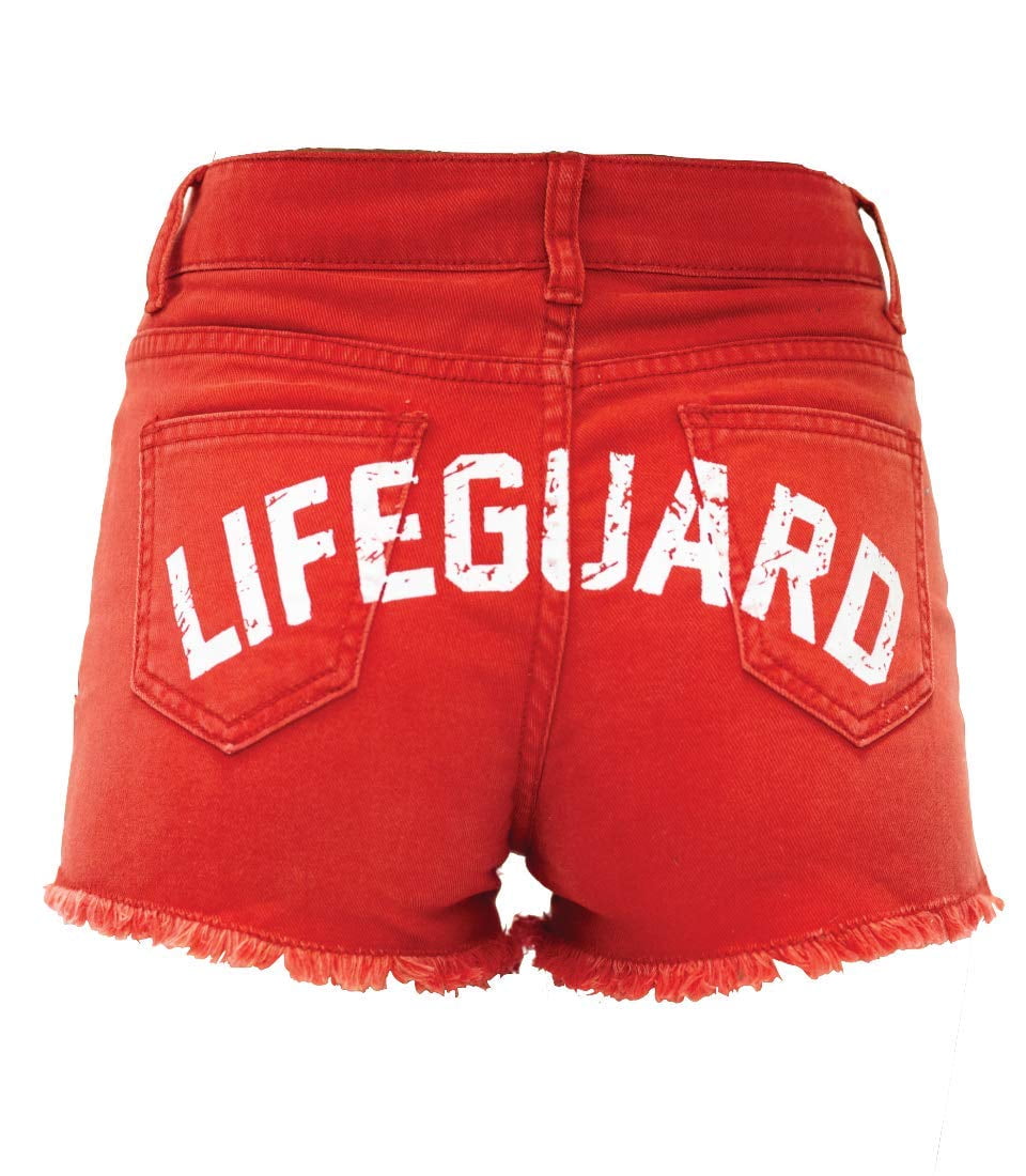 LIFEGUARD Women's Vintage Washed Look Red Denim High Waisted Shorts (S