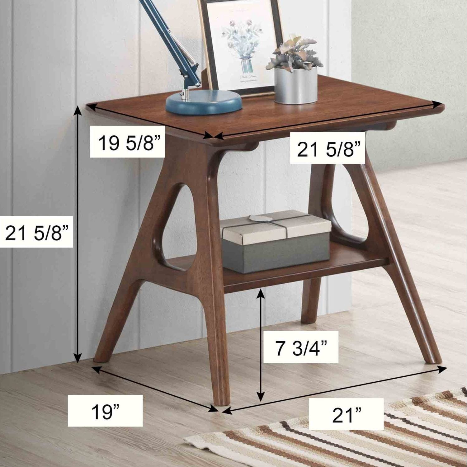Arona Mid-Century Modern Wood End Table with Shelf Storage Accent Table for Living Room, Bedroom, Walnut Finish