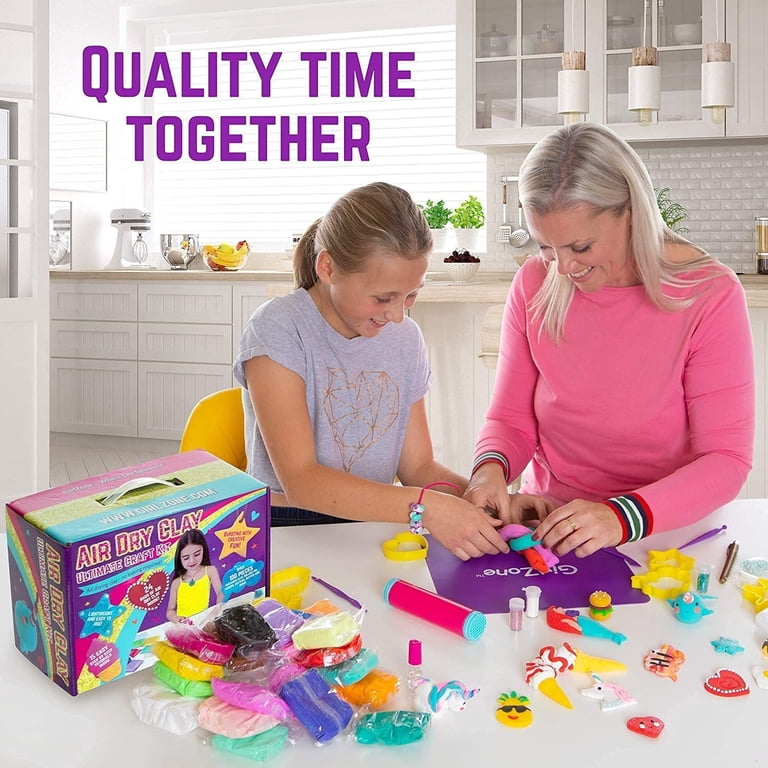 GirlZone Air Dry Craft Kit: 100+ pieces, No Baking, Age 3+