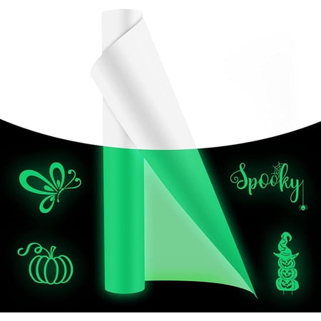 HTVRONT 12 x 5ft Glow in Dark Permanent Vinyl Neon Permanent Adhesive Vinyl Roll for Craft Cutter(White to green)