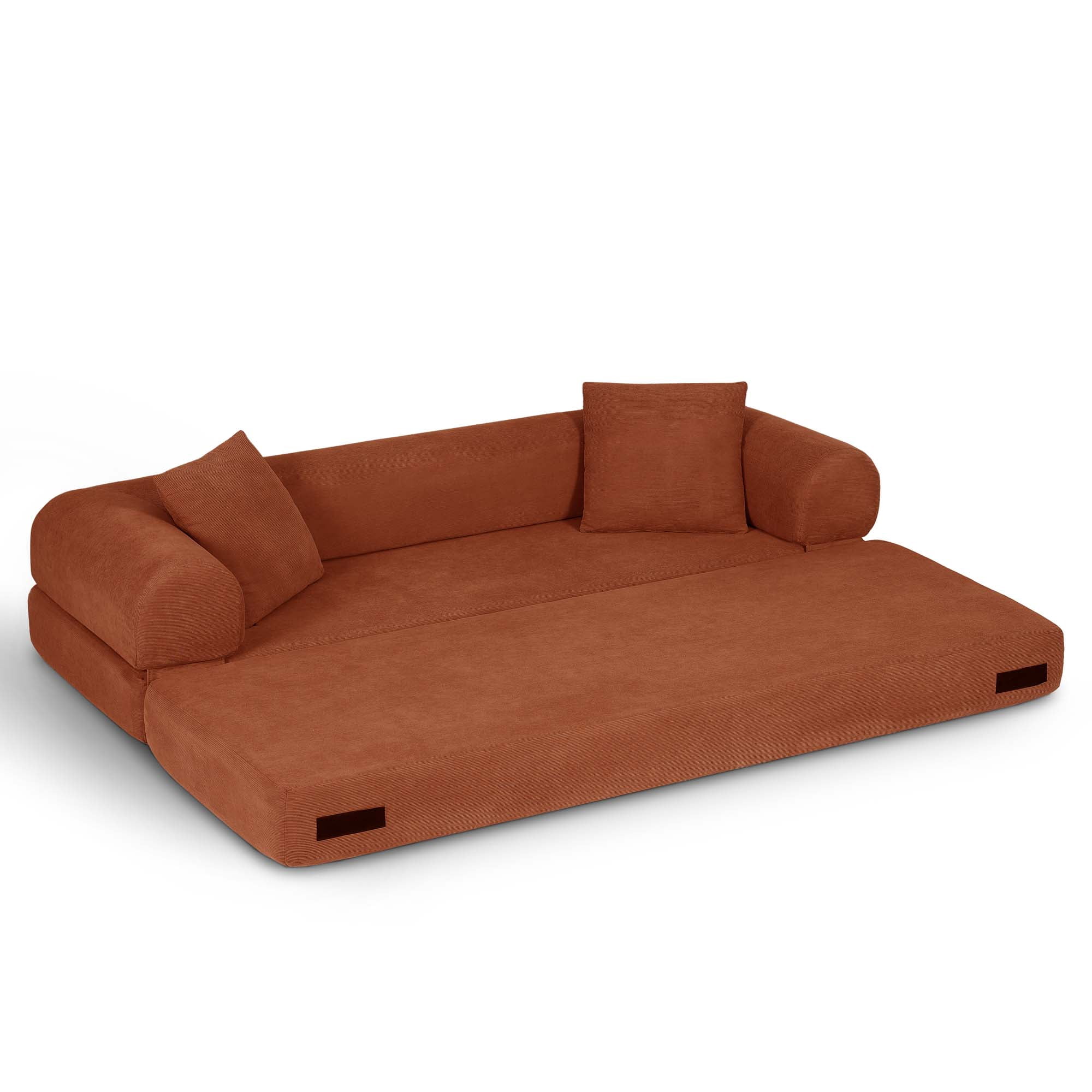 Miniyam 80" W Convertible Sofa, Boneless Couches for Living Room, Folding Sleeper Sofa Bed Queen with Pockets, Corduroy Flod Out Compressed Couch in a Box(Orange)