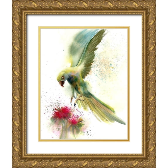Shefranov, Olga 12x14 Gold Ornate Wood Framed with Double Matting Museum Art Print Titled - Green Bird