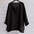 thumbnail image 2 of ManxiVoo Breathable Cotton Linen Shirt for Women 3 4 Sleeve V Neck Casual Blouse Relaxed Fit Beach Yoga Everyday Comfortable Top XXXXL Size Black, 2 of 8