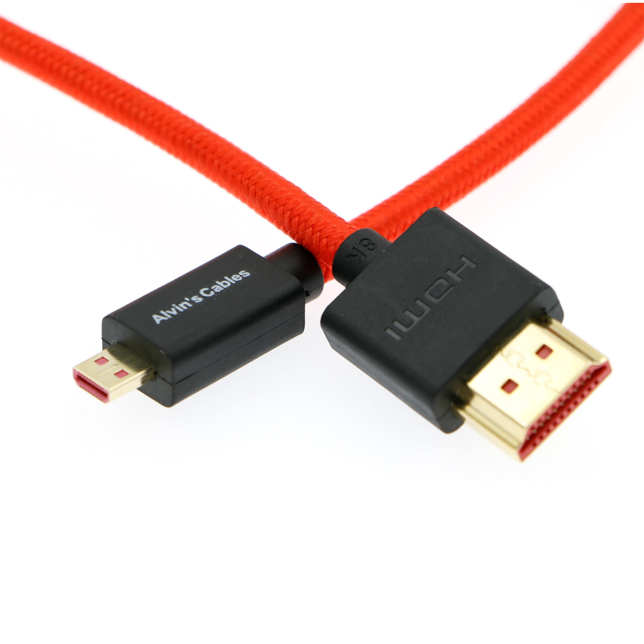 Full 8K 2.1 Micro HDMI to HDMI Braided Coil Cable for Canon R5C Atomos Ninja Red