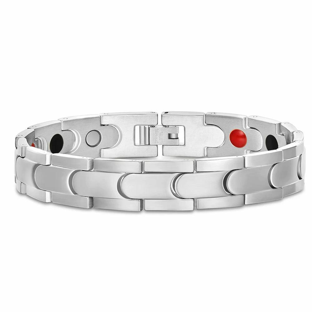 COLORFUL BLING Men's Leather & Stainless Steel Cross Cuff Bangle - Magnetic Clasp Faith Bracelet - View #3