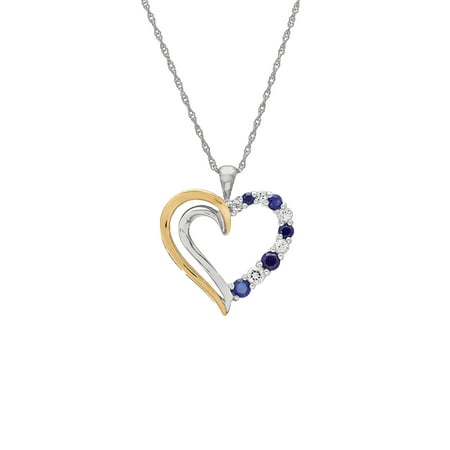 Diamond Open Heart Pendant - Duet Created Blue Sapphire with White Topaz Sterling Silver and 10K Yellow Gold Open Heart Pendant, 18