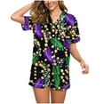 thumbnail image 7 of Feancey Womens Mardi Gras Pajama Set 2025 Trendy Colorblock Sequin Print Pjs Sets Carnival Themed Casual Button Sleepwear Two Piece Green M, 7 of 7