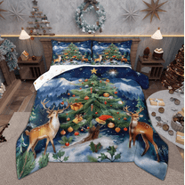 Manfei Green Christmas Tree Bedding Comforter Set for Children, Merry Xmas Twin Comforter Sets, Cartoon Deer Stars Bedding Set, Microfiber Bedroom Decor, Reversible 2 Pieces