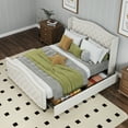 thumbnail image 2 of Bonzy Home Queen Size Bed Frame with Storage Velvet Upholstered Sleigh Bed with Headboard Button Tufted Easy Assembly Cream, 2 of 7
