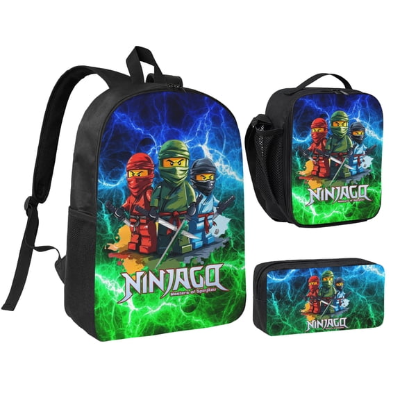 Ninjago 3 Piece Backpack Set With Lunch Bag Pencil Case, High Capacity Bookbag With Lunch Box Pen Box For Man Women Workplace Travel