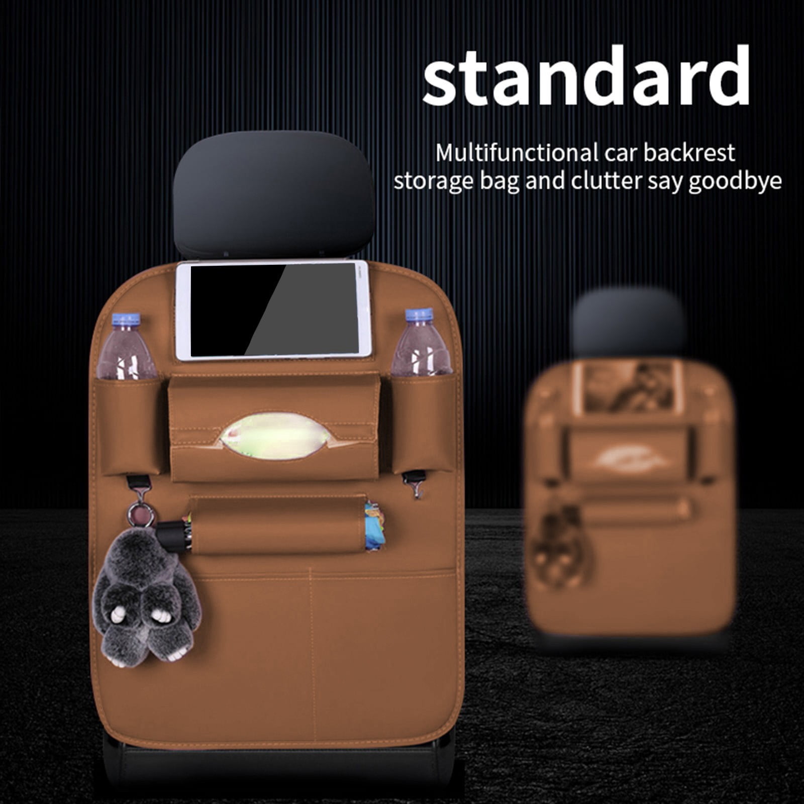 Multifunctional PU Leather Car Seat Storage Bag, Foldable Backseat Organizer with Dining Table Tray, Waterproof Large Capacity Car Storage, for Phones, Bottles and Toys, for Cars SUVs