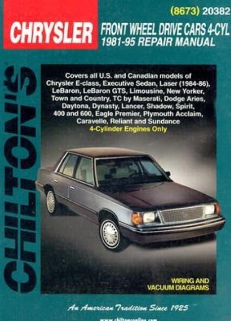 Chilton Workshop Manual Laser LeBaron Lancer Acclaim TC Aries 1981-1995 Service