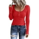 thumbnail image 1 of Prolriy Tops de verano para mujer 2024, camisetas Henley de manga larga para mujer, camisetas ajustadas con botones y cuello redondo, camisetas de punto acanalado, camisetas para mujer, rojo S, 1 of 7