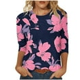 thumbnail image 2 of SOOMLON 3/4 Sleeve Shirts for Women Plus Size Tunic Cotton Tops Casual Crewneck Shirts Cute Daisy Graphic T Shirts 2025 Trendy Spring Summer Ladies Tops Loose Fit Y2k Basic Outfits Pullover Navy 5XL, 2 of 5