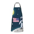 thumbnail image 2 of Pofeuu Astronaut With USA Flag Print Waterproof Apron with Pockets Adjustable Cooking Aprons Kitchen Bib for Baking Household Cleaning, 2 of 8