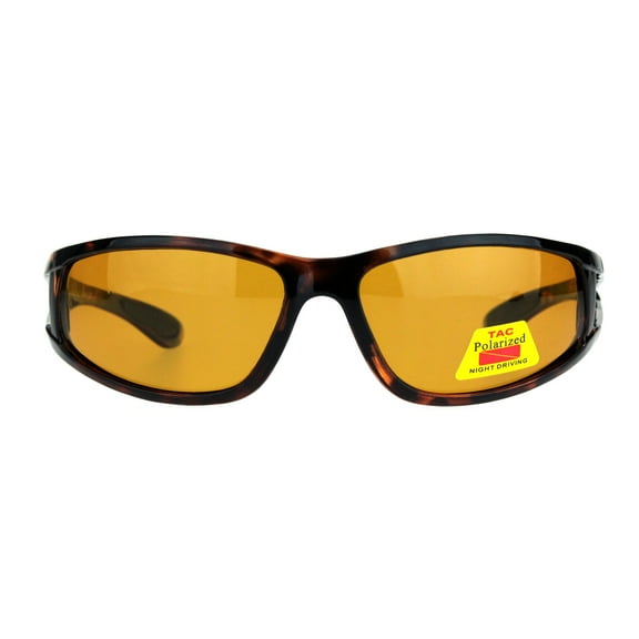 TAC Polarized Night Driving Lens Warp Around Light Weight Sunglasses Tortoise