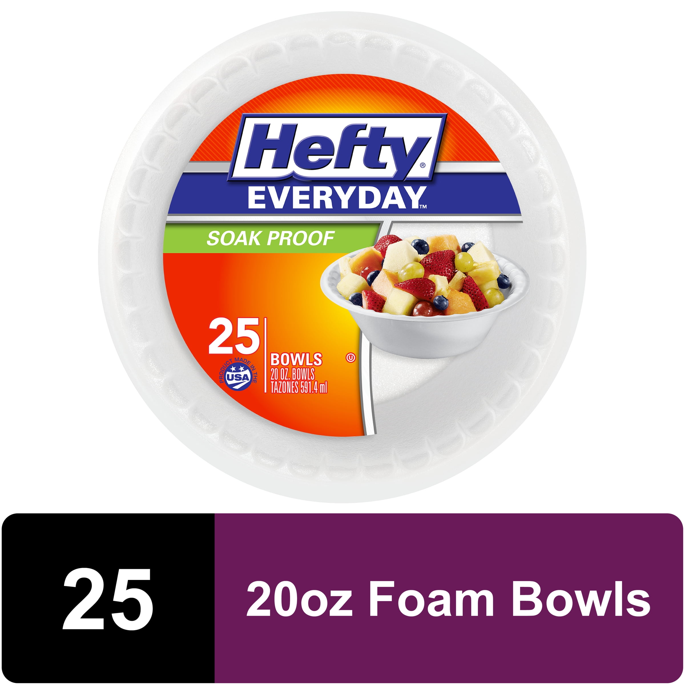 Hefty Medium Round Disposable Foam Bowls 2 Pack 50 Bowls 