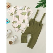 CARETOO Newborn Baby Boy Clothes 2Pcs Cotton Fabric Infant Bodysuit Casual Outfits Bib Overall Pants