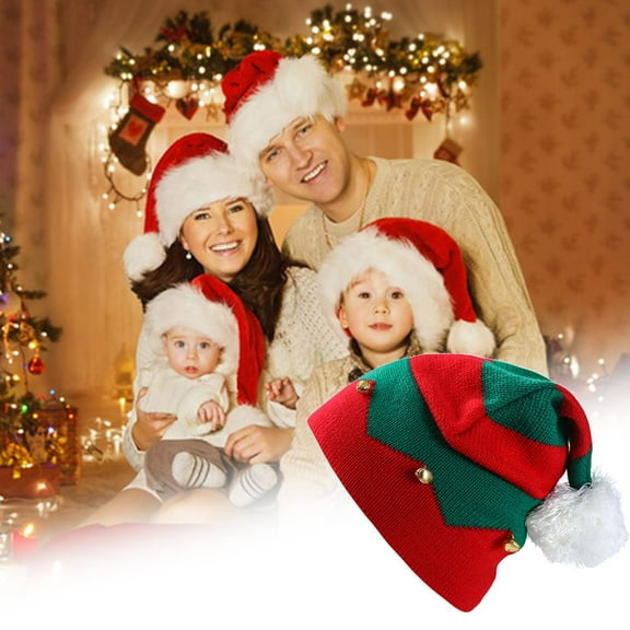 SPRING PARK Christmas Wavy Stripes Plush Ball Knitted Hat, Xmas Baby Beanie Knit Hat for Children