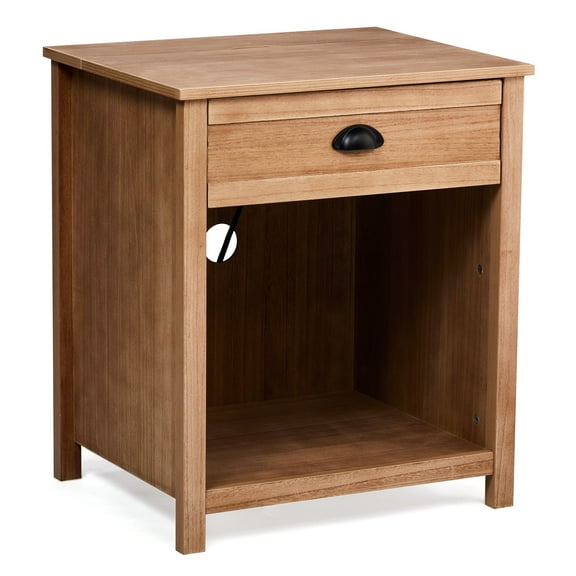 Sptwo | Nightstand with Charging Station, Farmhouse Dresser for Bedroom, Pine Wood Night Stand with Drawers, Brown (1 Drawers Nightstand)