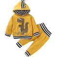 thumbnail image 1 of Conjunto de ropa para bebé recién nacido Yjmei con estampado de dinosaurio, suéter y pantalones a rayas con puños, de 9 a 12 meses, 1 of 5